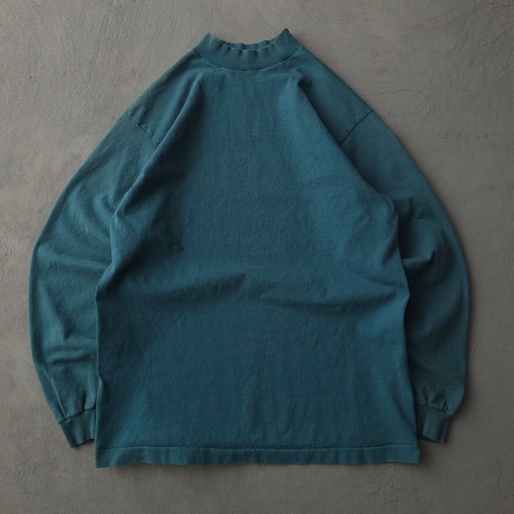 Vintage 90s Fruit of the Loom Teal T-shirt Medium Mock Neck Long Sleeve